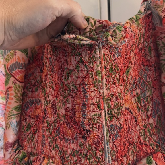 Farm Rio Anthropologie Pink Macaw Flight Smocked Midi Dress - Picture 10 of 13